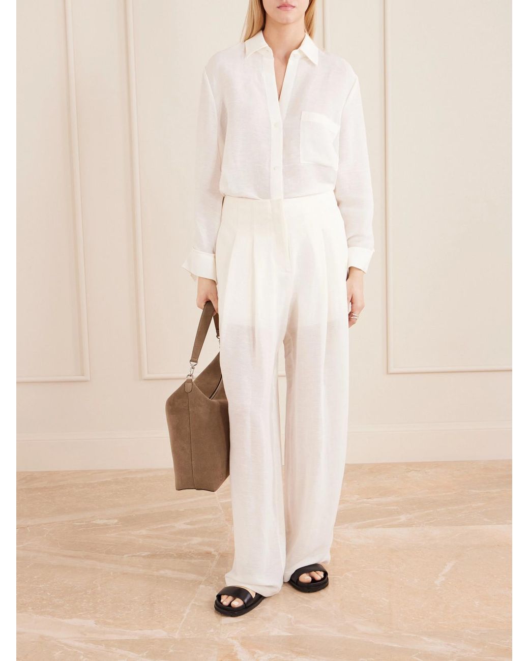 Twp White Carries Linen And Silk-Blend Wide-Leg Pants