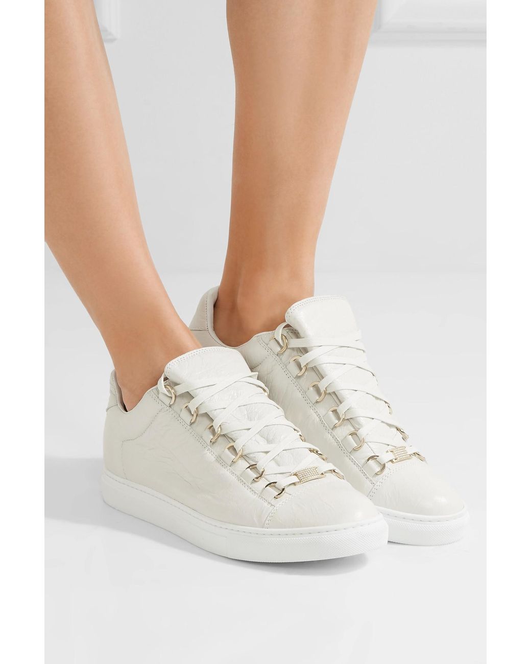 Link blur Kro Balenciaga Arena Crinkled-leather Sneakers in White | Lyst