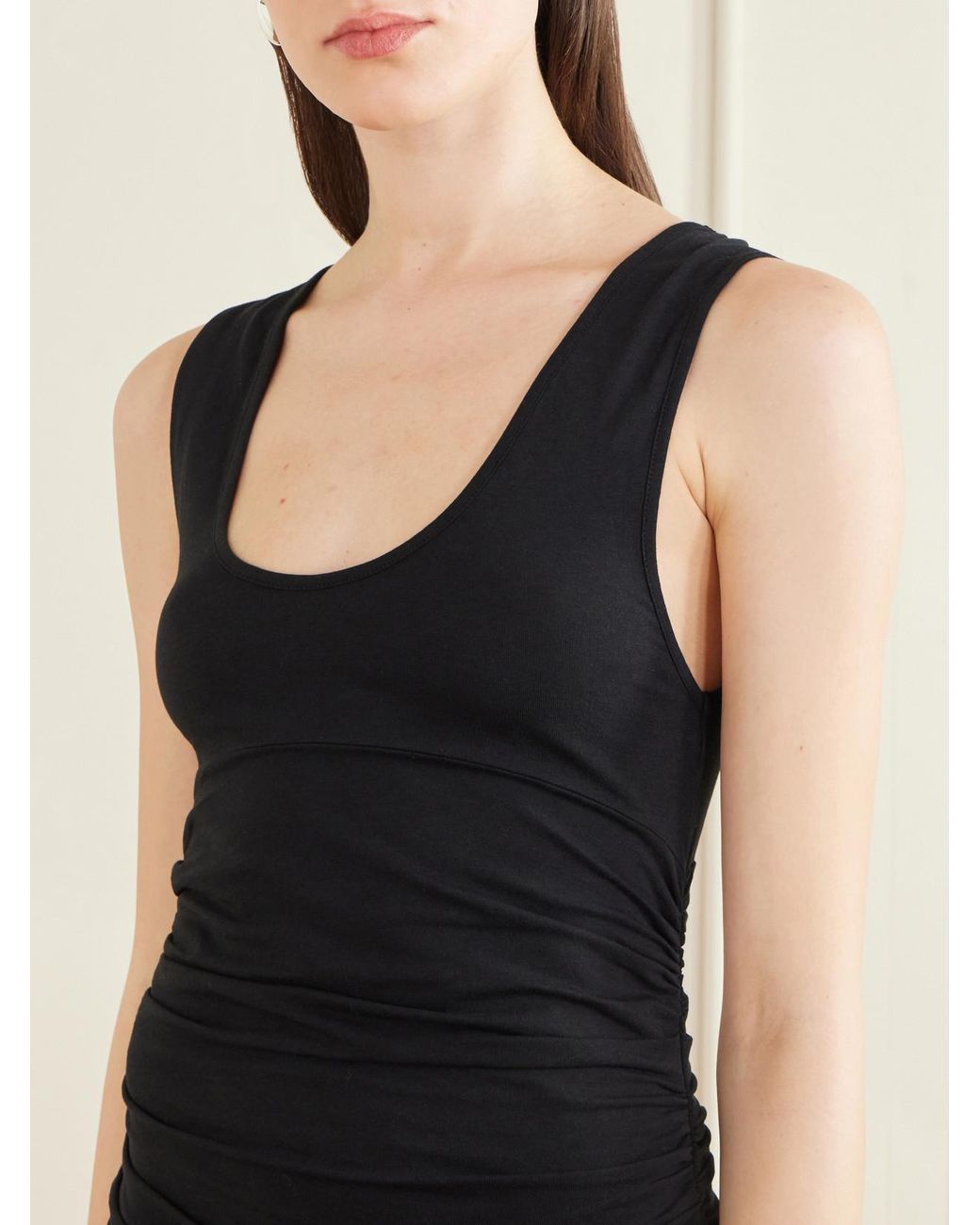 Another Tomorrow Black Ruched Stretch-Jersey Maxi Dress