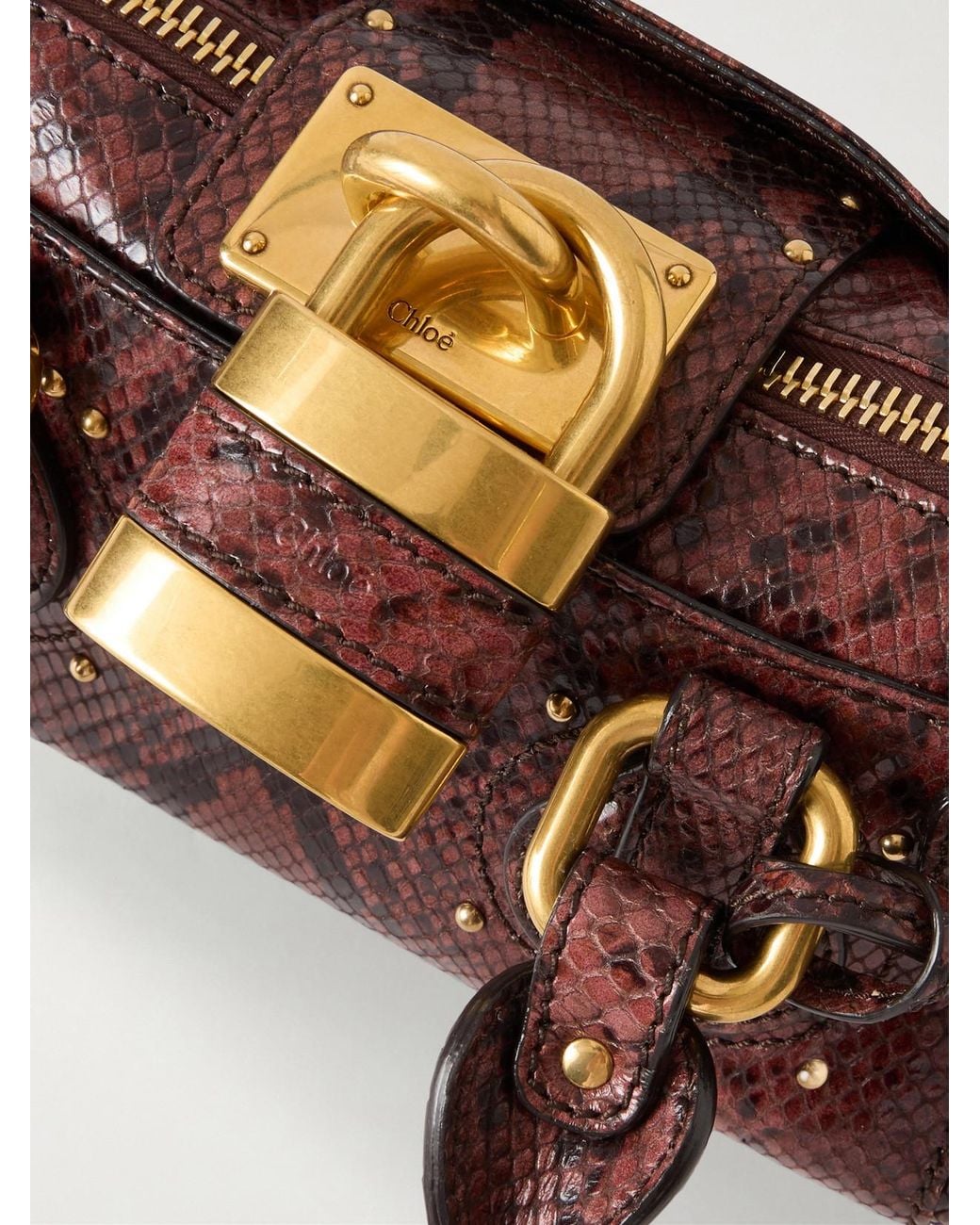 Chloé Brown Paddington Python-Effect Locket-Detail Shoulder Bag