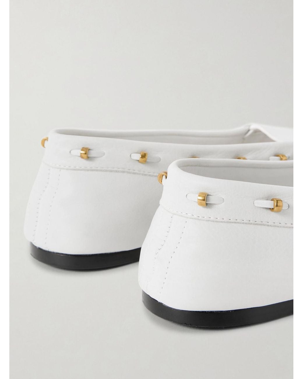 Khaite White Milly Embellished Whipstitched Textured-Leather Loafers