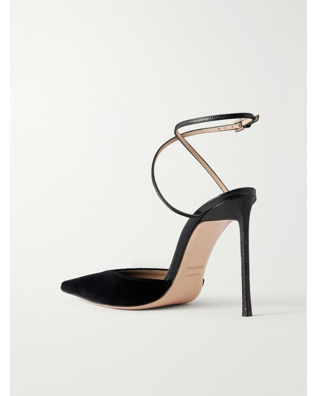 Tom Ford Black Selen 105 Croc-Effect Leather-Trimmed Velvet Pumps