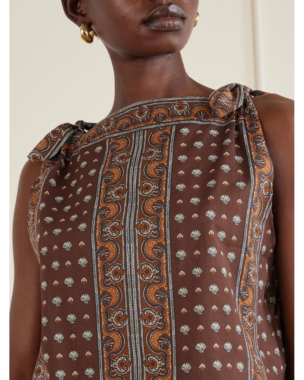 Doen Brown Amalia Printed Organic Cotton Top