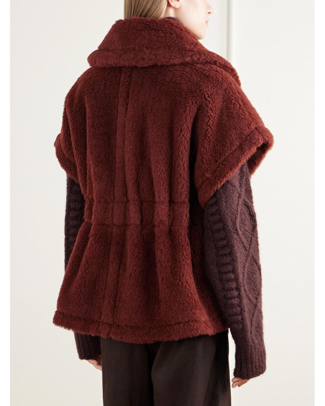 Max Mara Red Abavo Buckled Alpaca, Wool And Silk-Blend Fleece Cape