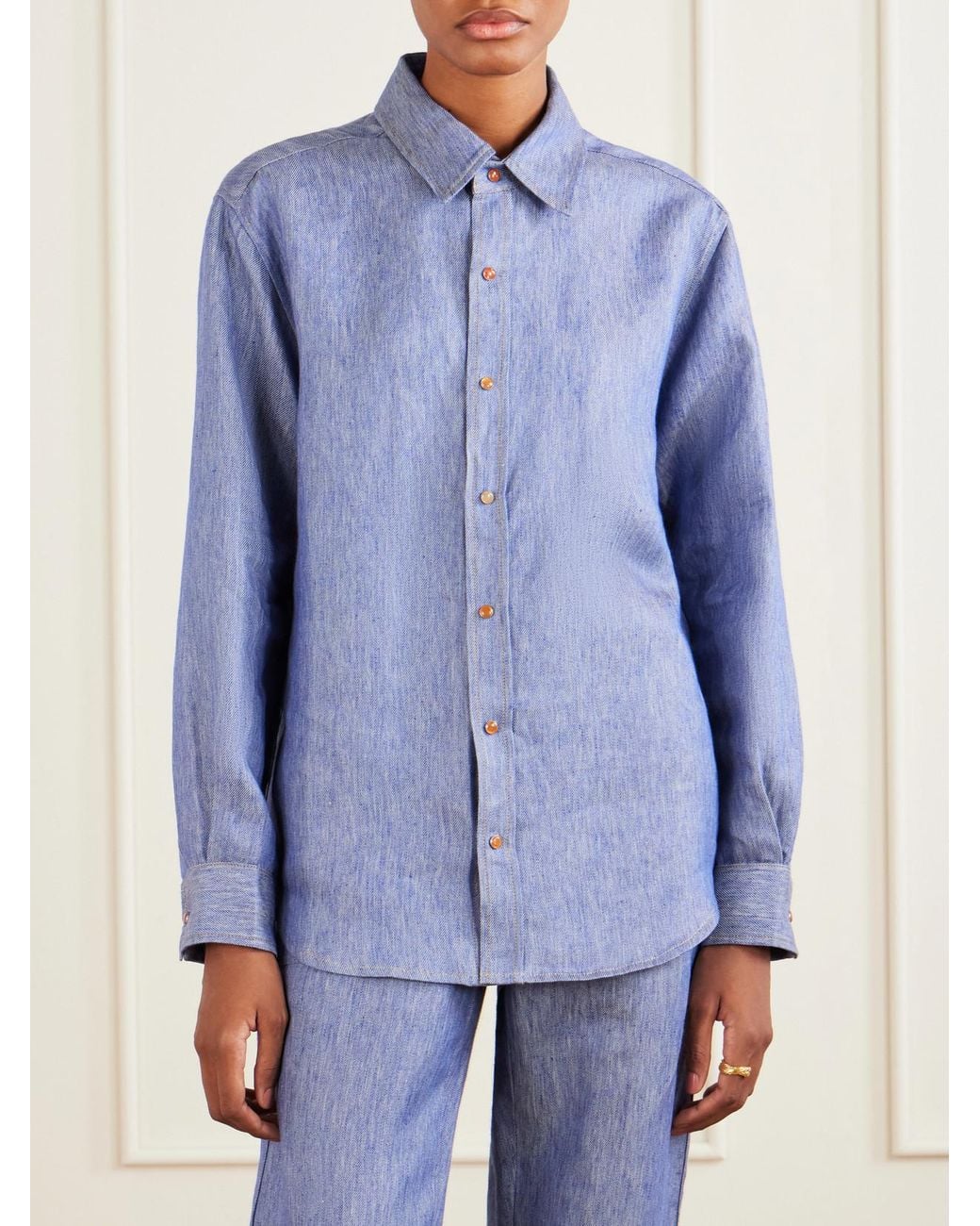 God's True Cashmere Blue Linen-Denim Shirt
