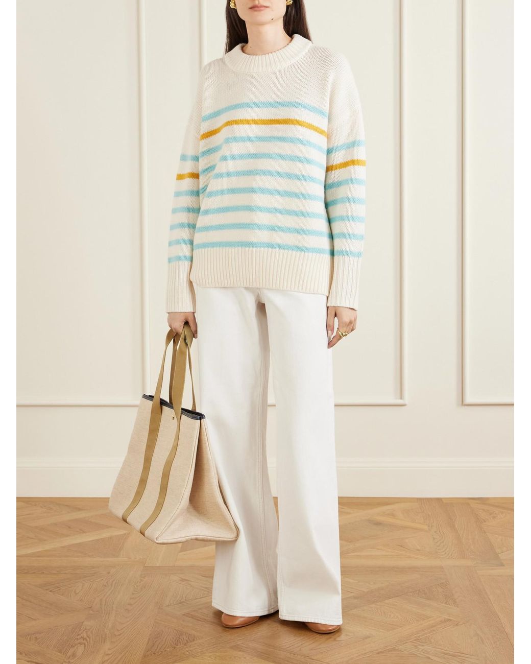 La Ligne Blue Marin Striped Wool And Cashmere-Blend Sweater