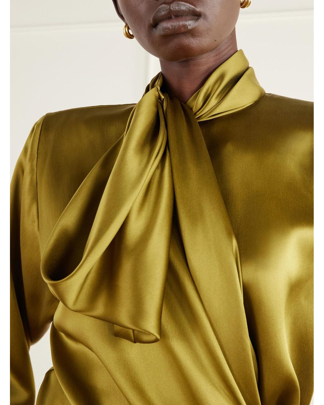 Balmain Metallic Tie-Detailed Silk-Satin Blouse