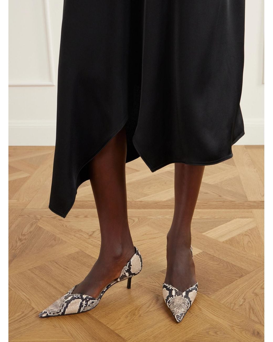 Victoria Beckham Natural Angle D'Orsay 55 Snake-Effect Leather Pumps