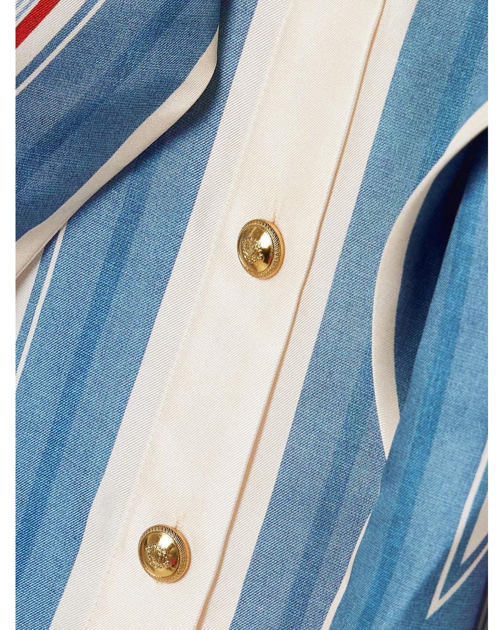 Zimmermann Blue Tie-Neck Striped Silk-Twill Shirt