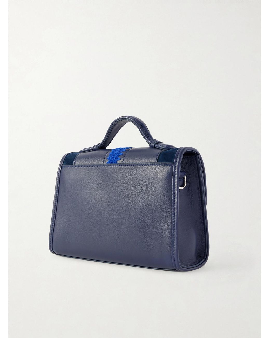 Gabriela Hearst Blue Leonora Small Crochet-Knit And Suede-Trimmed Leather Top-Handle Bag