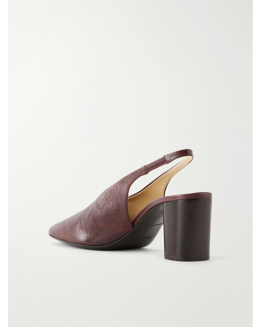 Lemaire Brown Glove 80 Crinkled-Leather Slingback Pumps
