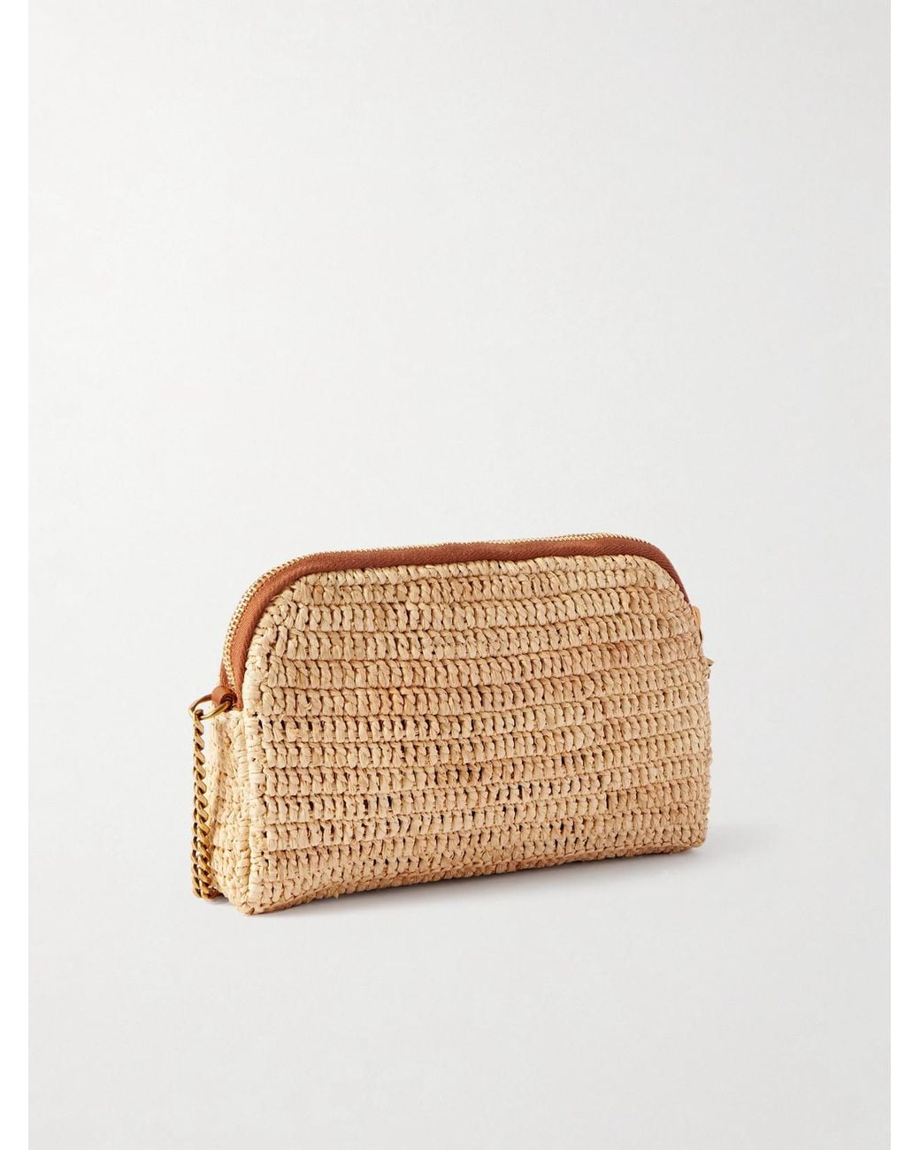 Saint Laurent Natural Gaby Mini Leather-Trimmed Raffia Shoulder Bag