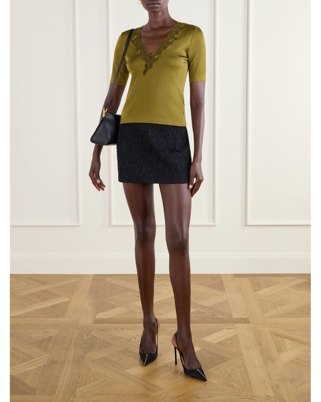 Balmain Black Floral-Jacquard Cloque Mini Skirt