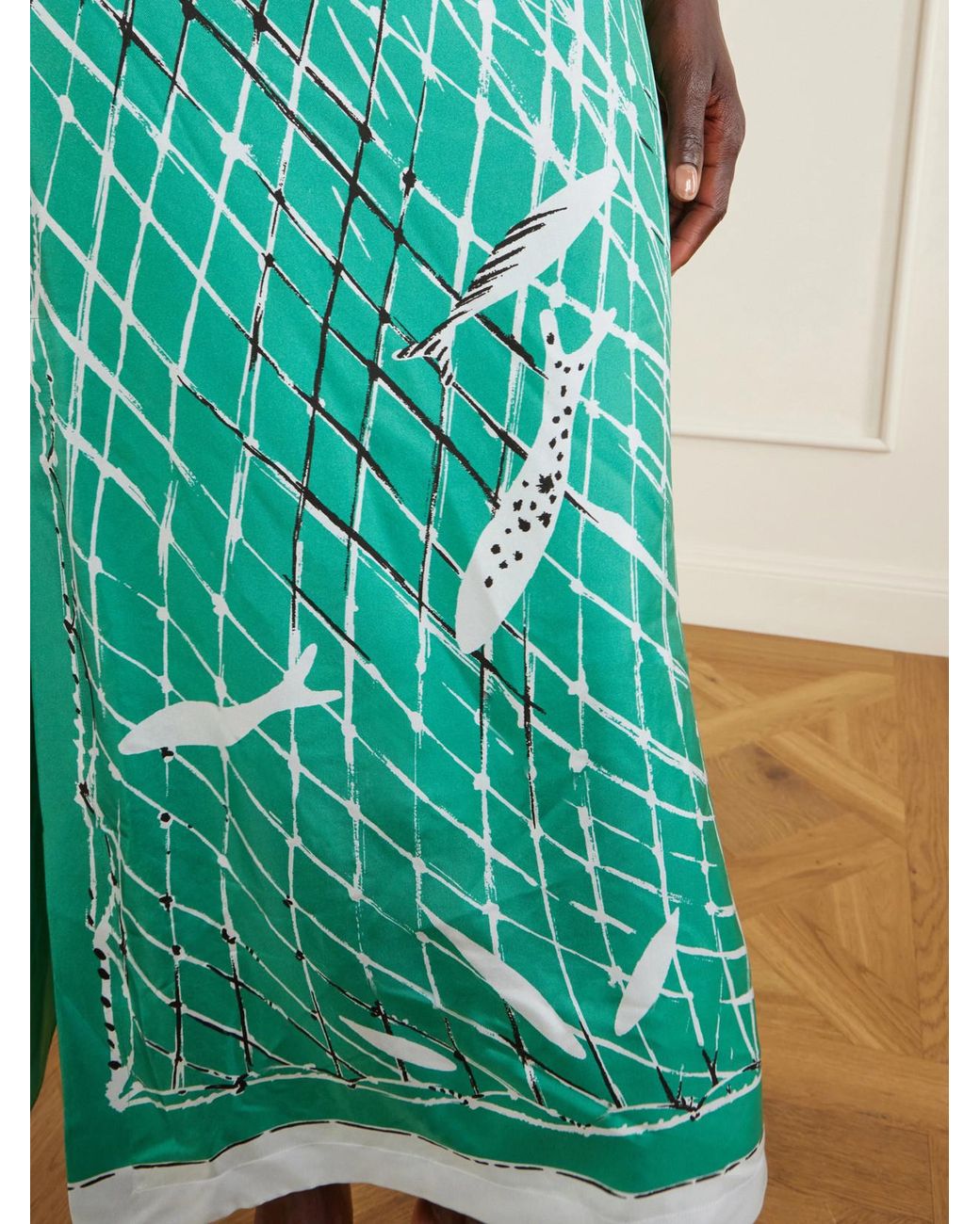 Altuzarra Green Linnie Printed Silk Maxi Skirt
