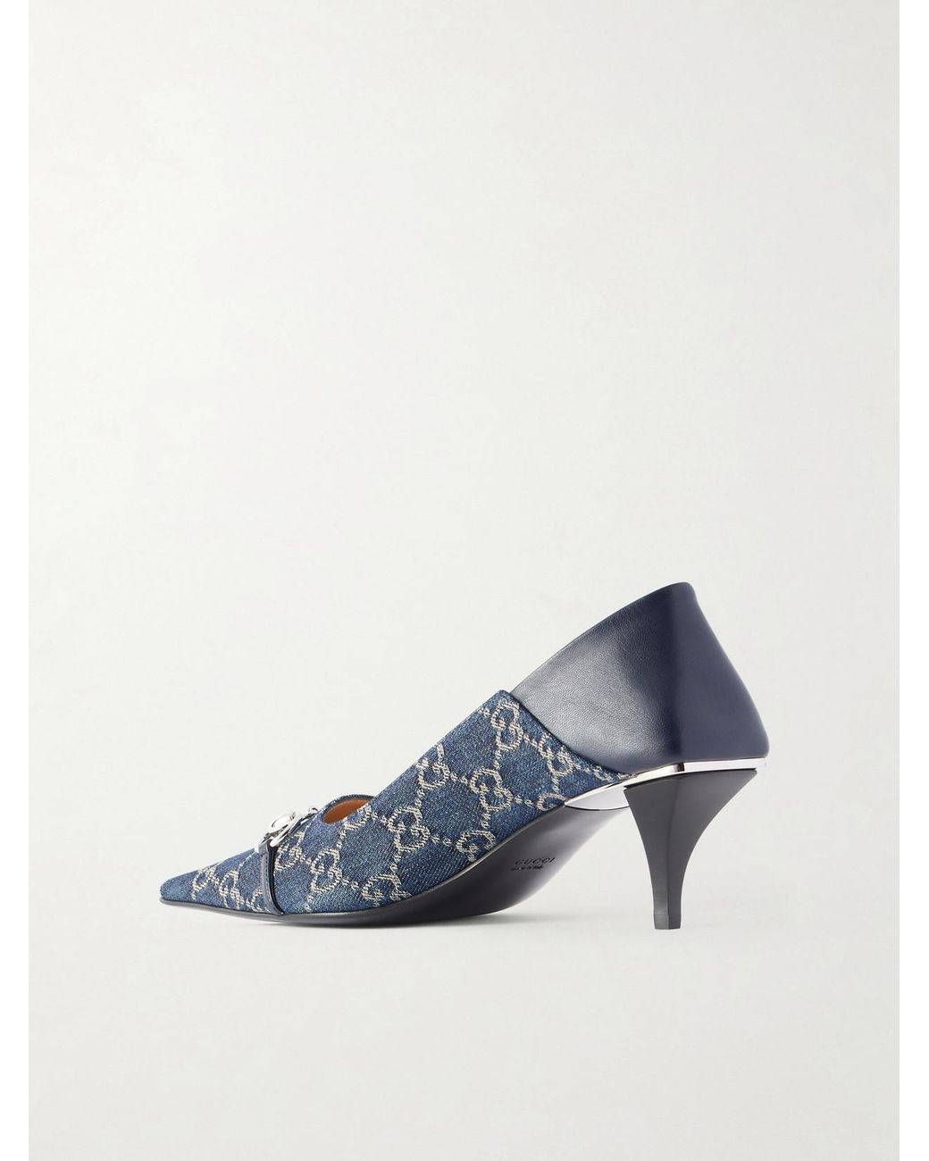 Gucci Blue Vittoria Horsebit-Embellished Canvas-Jacquard Pumps