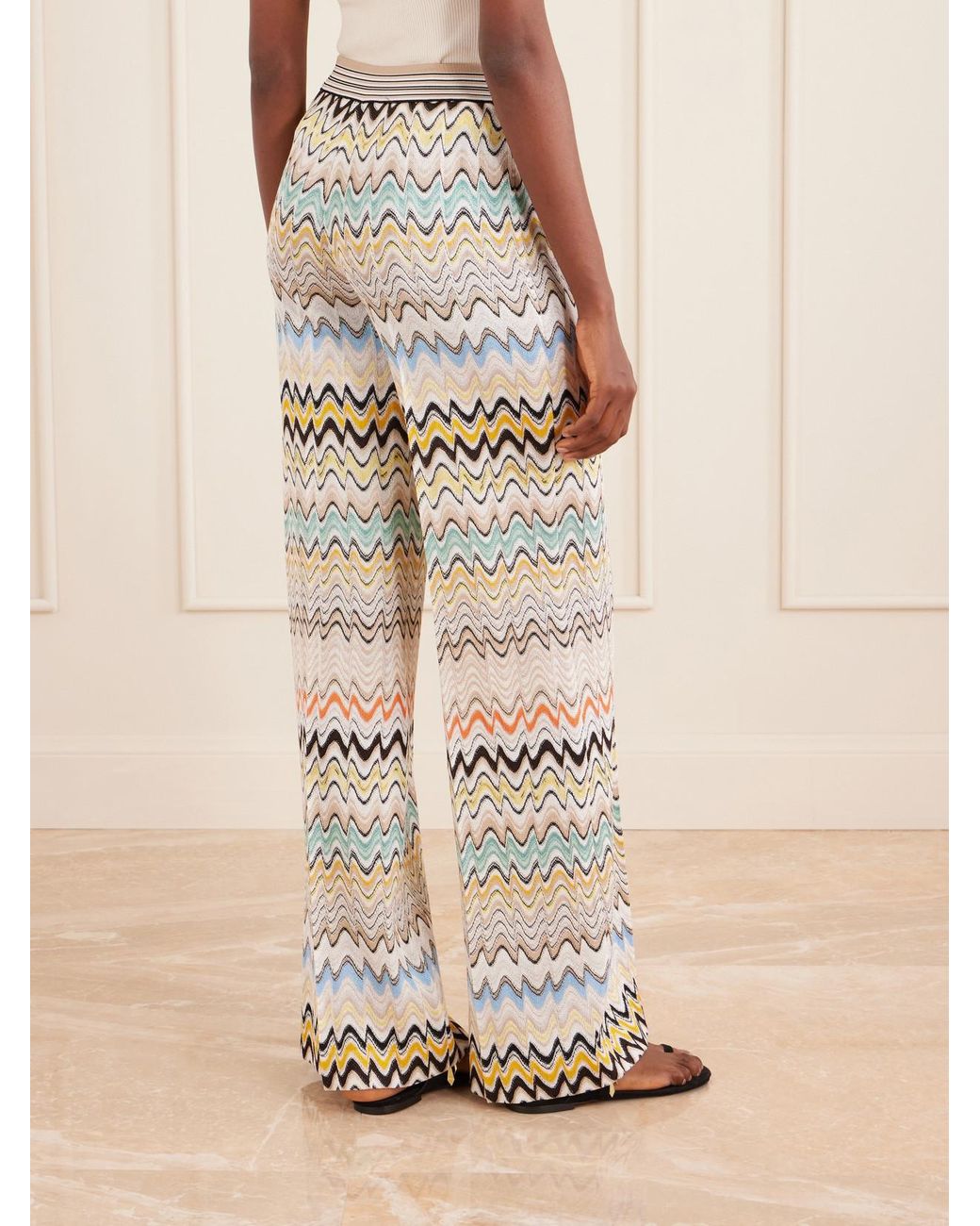 Missoni White Striped Crochet-Knit Wide-Leg Pants