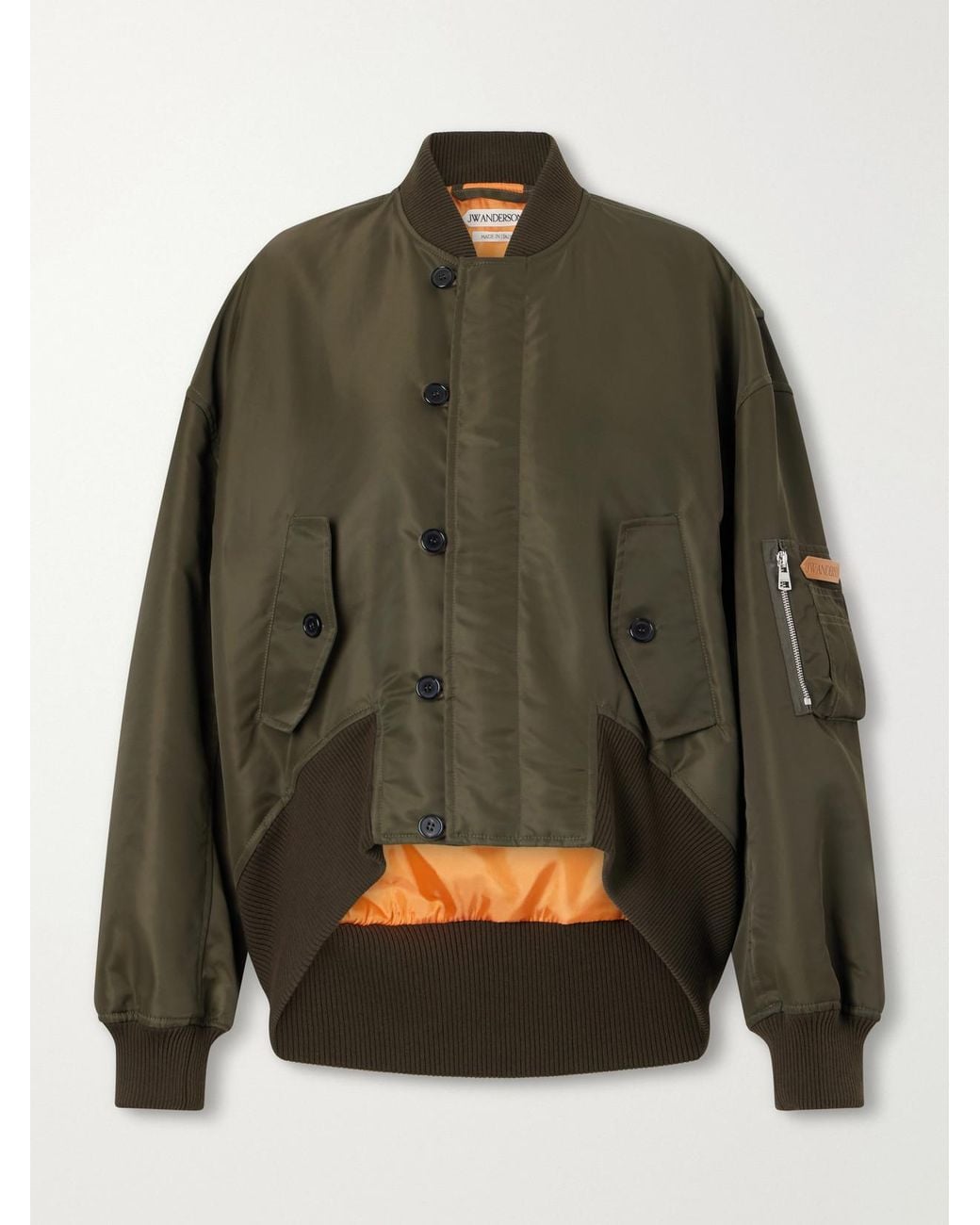 J.W. Anderson Green Oversized Tipped Hem Rib-Trimmed Satin Bomber Jacket