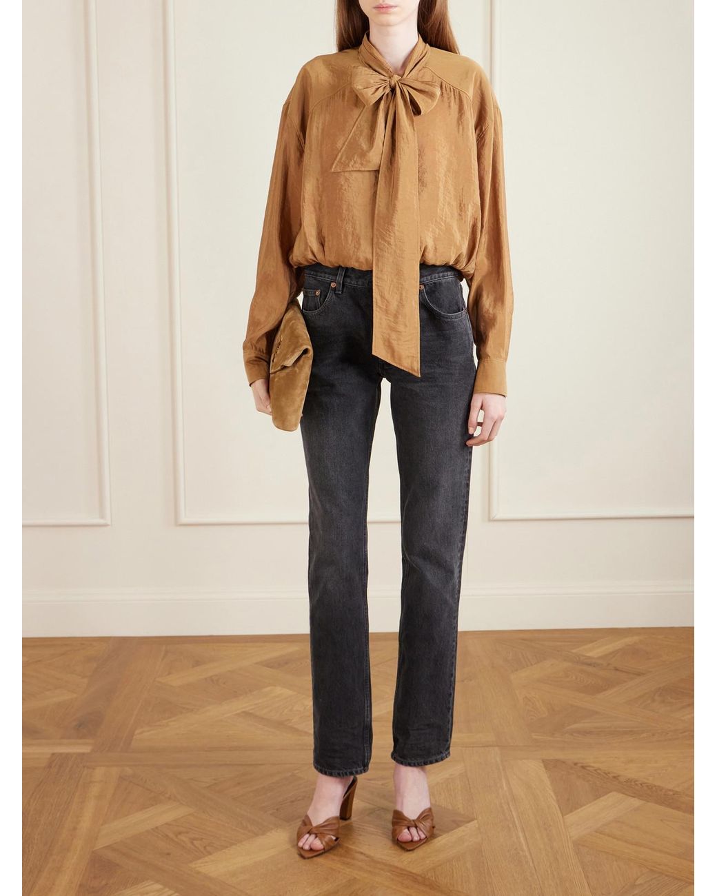 Saint Laurent Natural Franciane Twisted Leather Mules