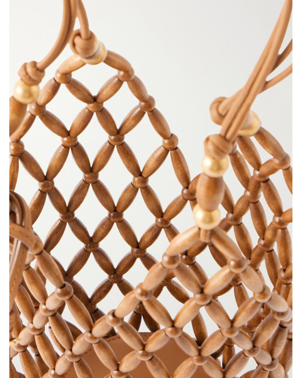 Saint Laurent White Cassandre Mini Beaded Wood Bucket Bag