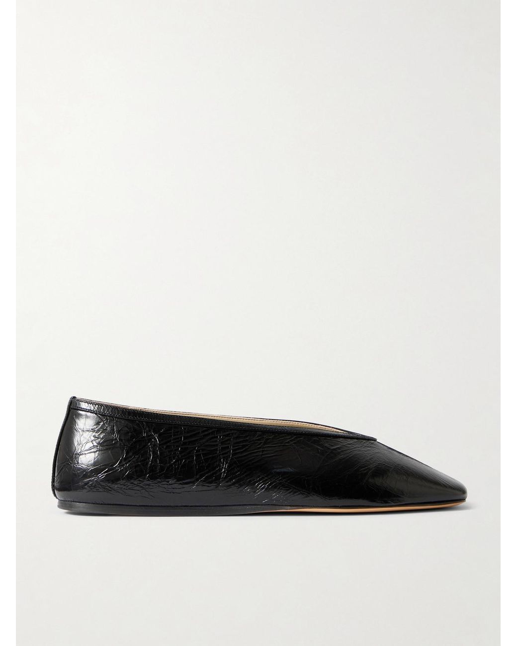 Le Monde Beryl Black Luna Crinkled-Leather Ballet Flats