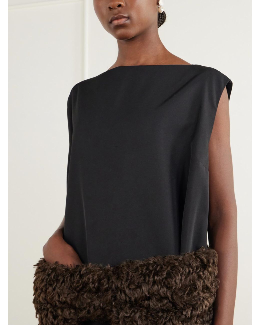 Simone Rocha Black Plush-Trimmed Twill Midi Dress