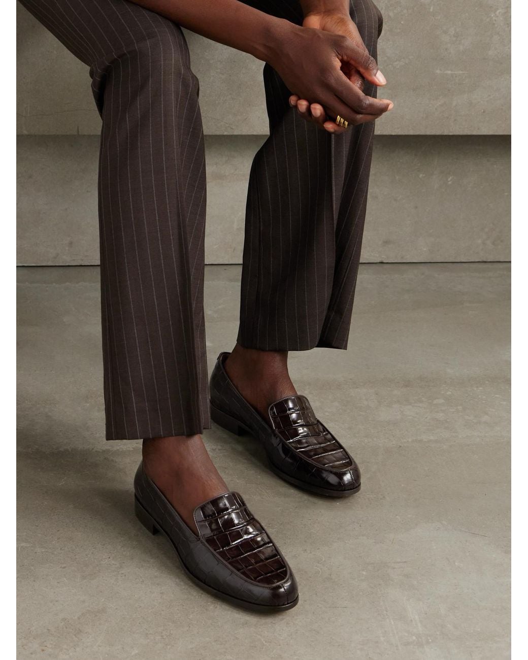 Emme Parsons Brown Danielle Glossed Croc-Effect Leather Loafers