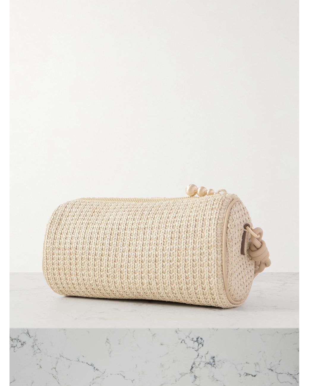 Cult Gaia Zozina Embellished Leather-Trimmed Raffia Shoulder Bag