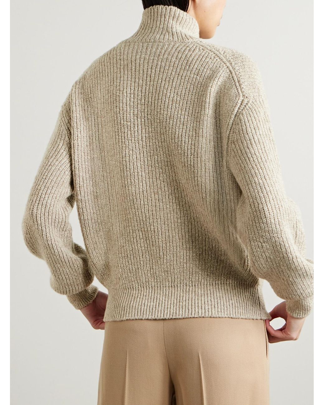 Loro Piana Natural Ribbed Cashmere Turtleneck Sweater