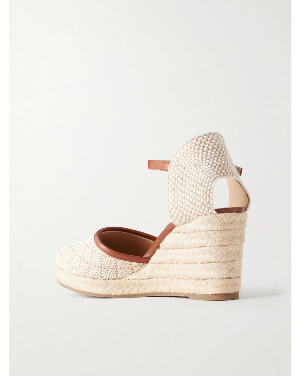 Manolo Blahnik Natural Espadrahi 90 Leather-Trimmed Canvas Espadrille Pumps