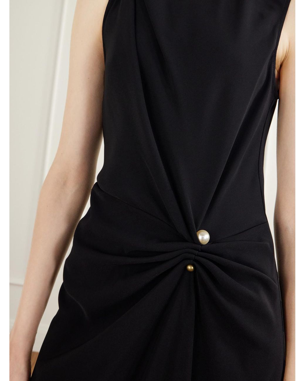 Veronica Beard Black Freja Draped Crepe-Blend Midi Dress