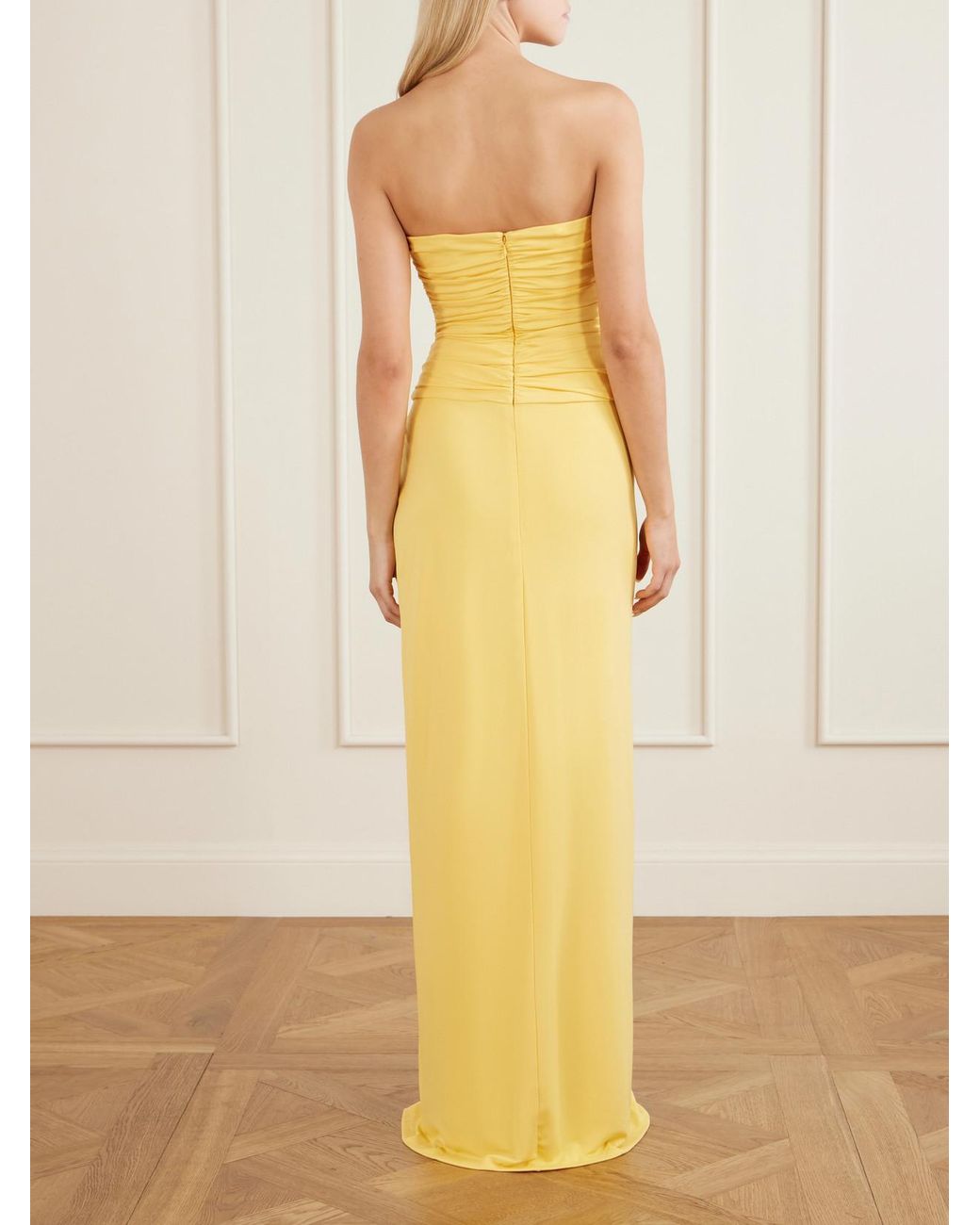 Jonathan Simkhai Yellow Emma Strapless Embellished Jersey Gown