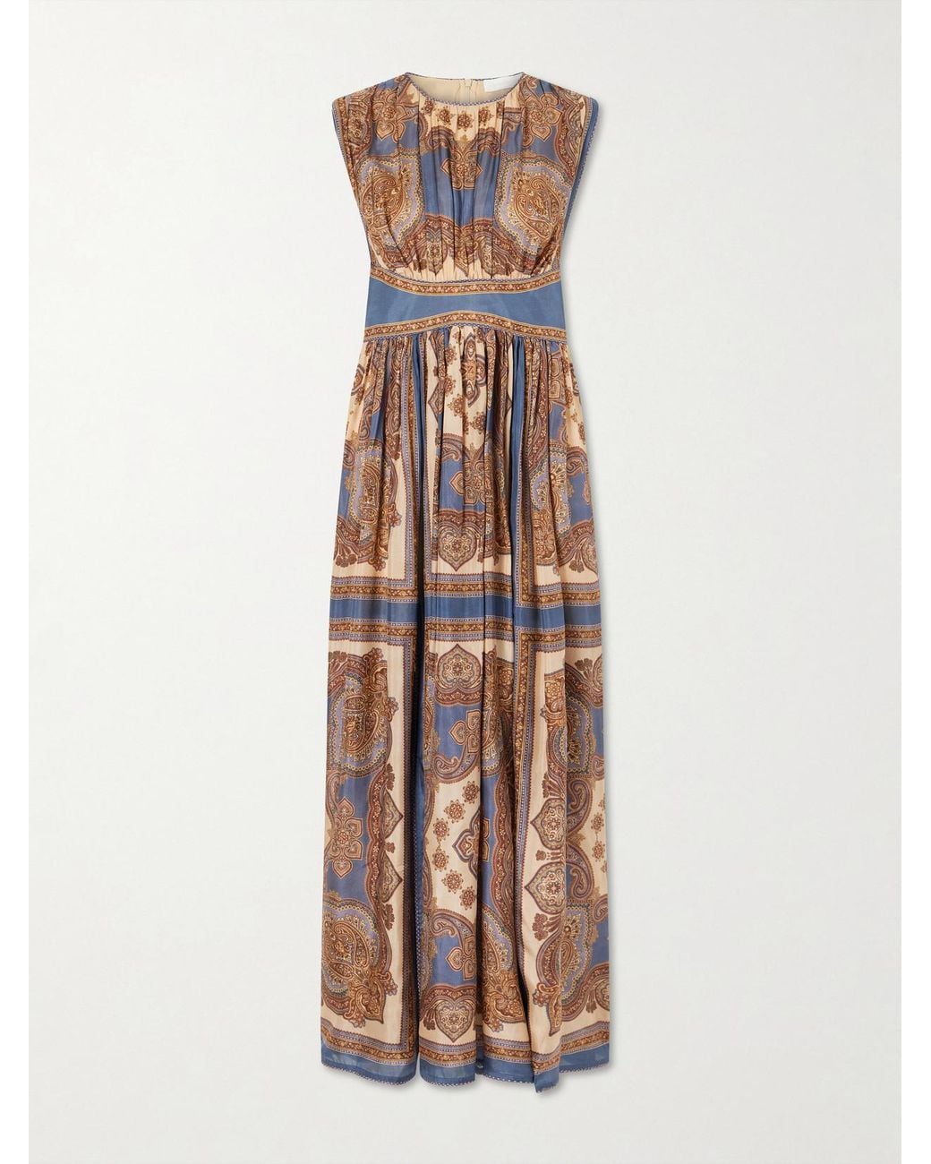 Zimmermann Natural Mahon Gathered Printed Silk Maxi Dress