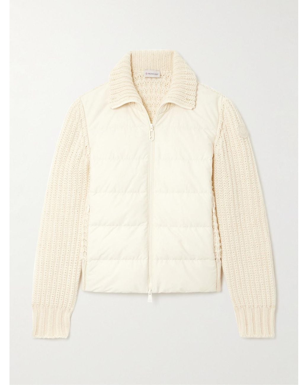 Moncler Natural Appliquéd Quilted Shell-Trimmed Wool And Cashmere-Blend Down Cardigan