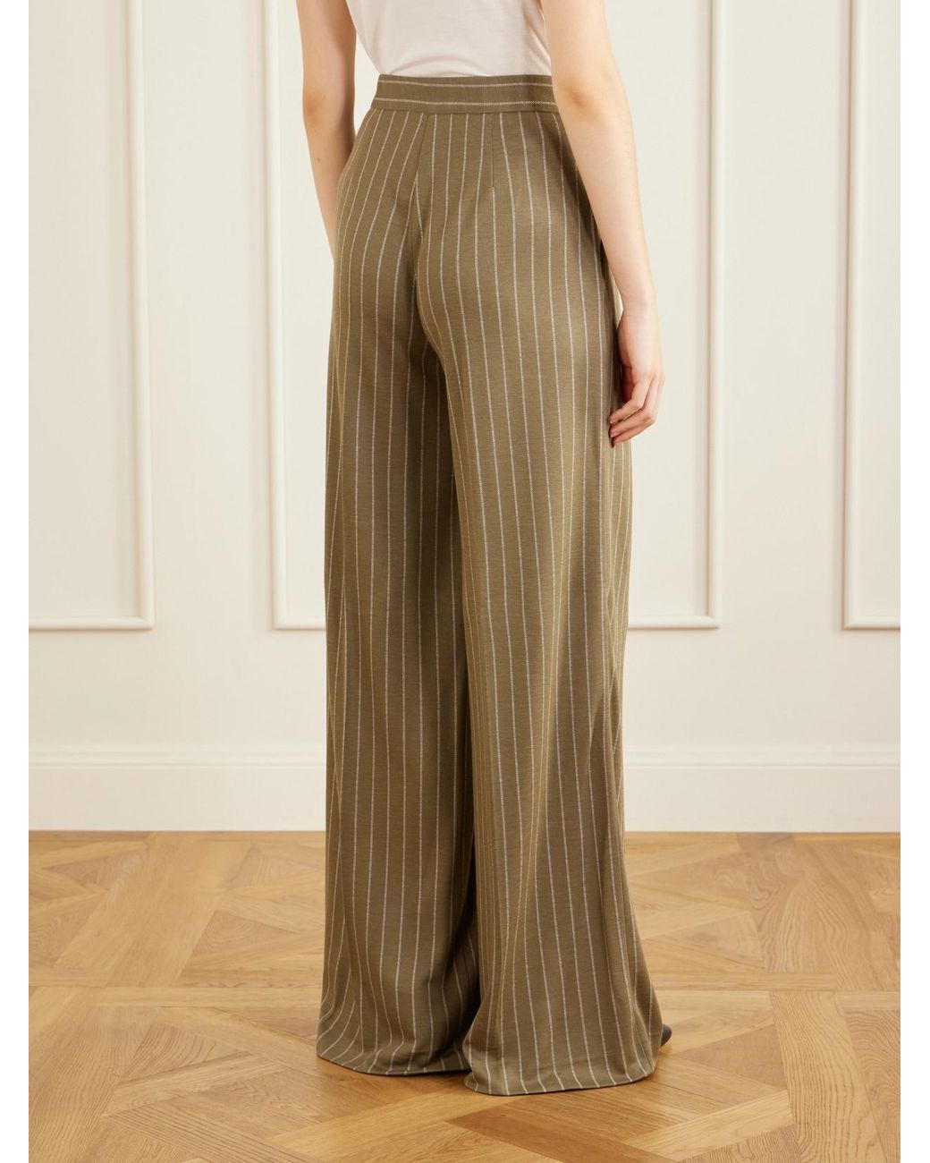 Max Mara Natural Rio Striped Pleated Jersey Wide-Leg Pants