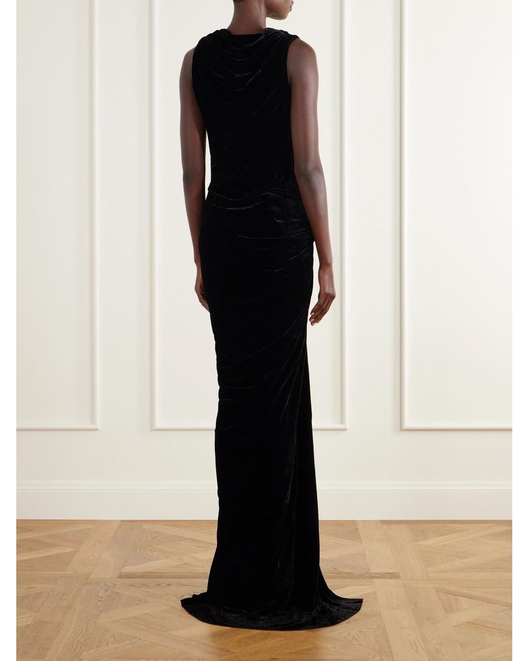 Rick Owens Black Strutter Draped Velvet Gown