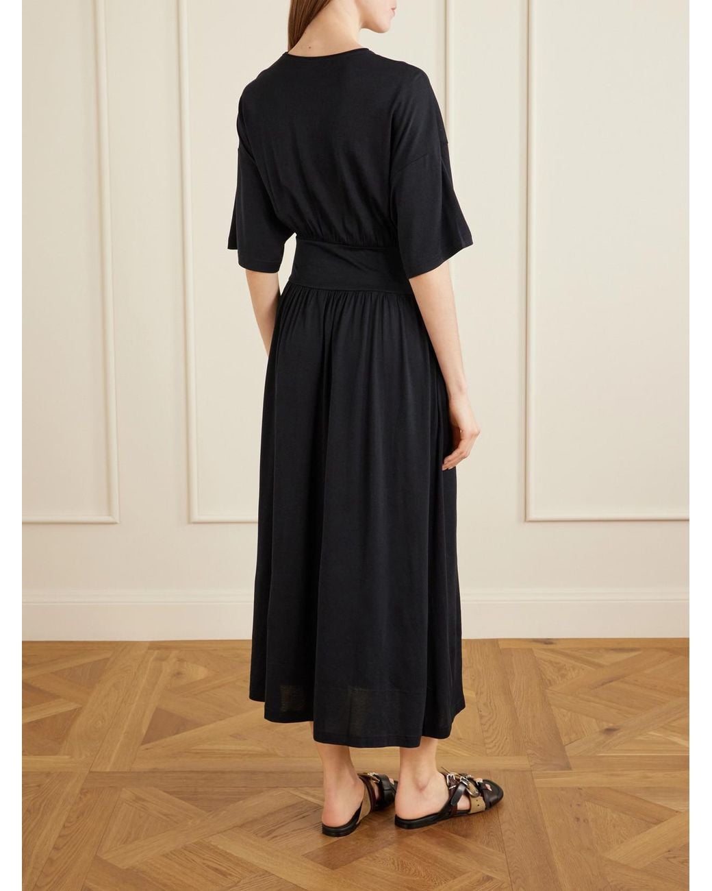 Totême  Black Cotton And Silk-Blend Midi Dress
