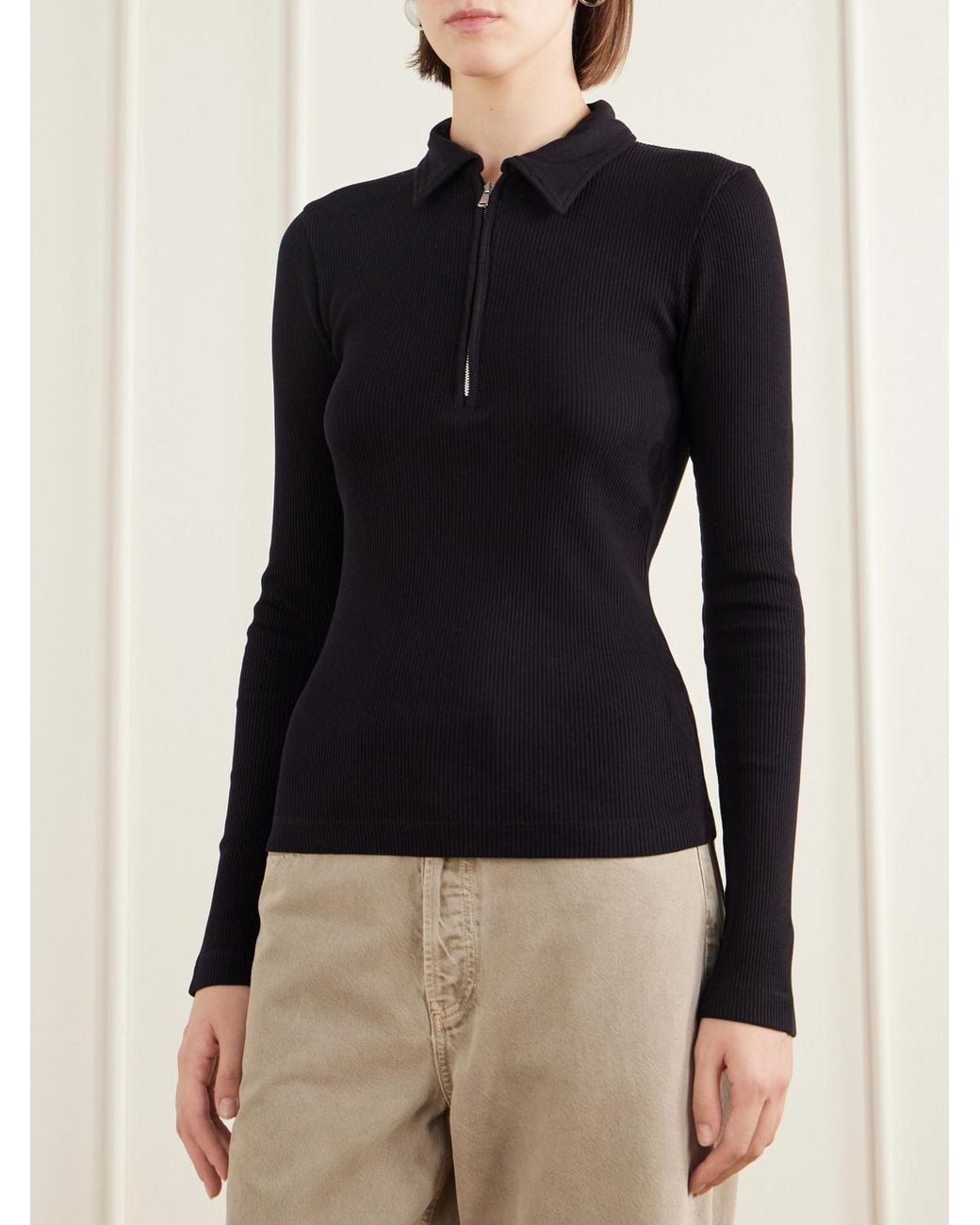 Agolde Blue Amica Ribbed Stretch-Cotton And Lyocell Tencel Blend Polo Shirt