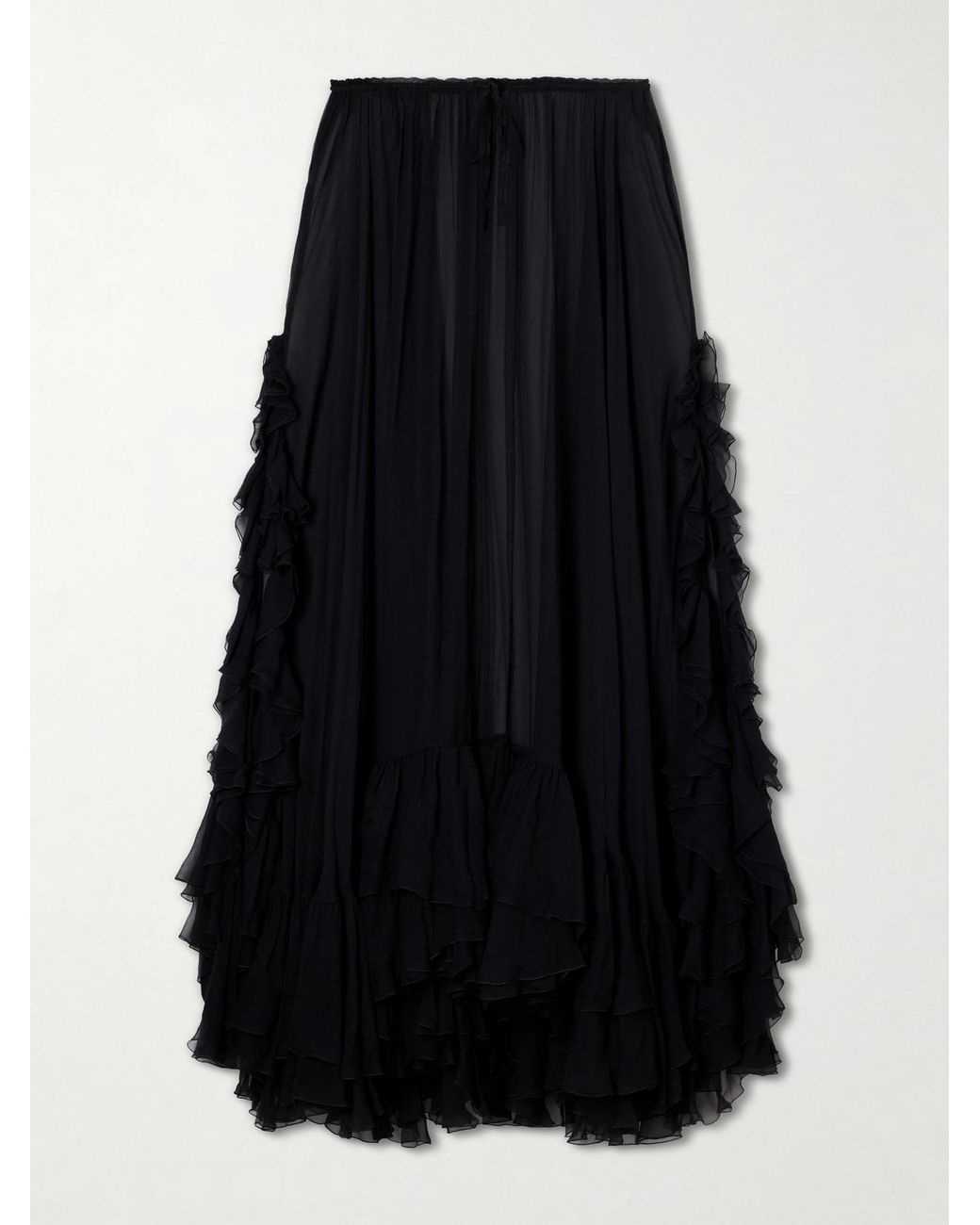 Chloé Black Ruffled Silk-Crepon Maxi Skirt