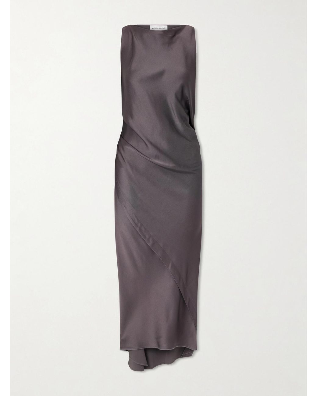 Victoria Beckham Brown Draped Satin Midi Dress
