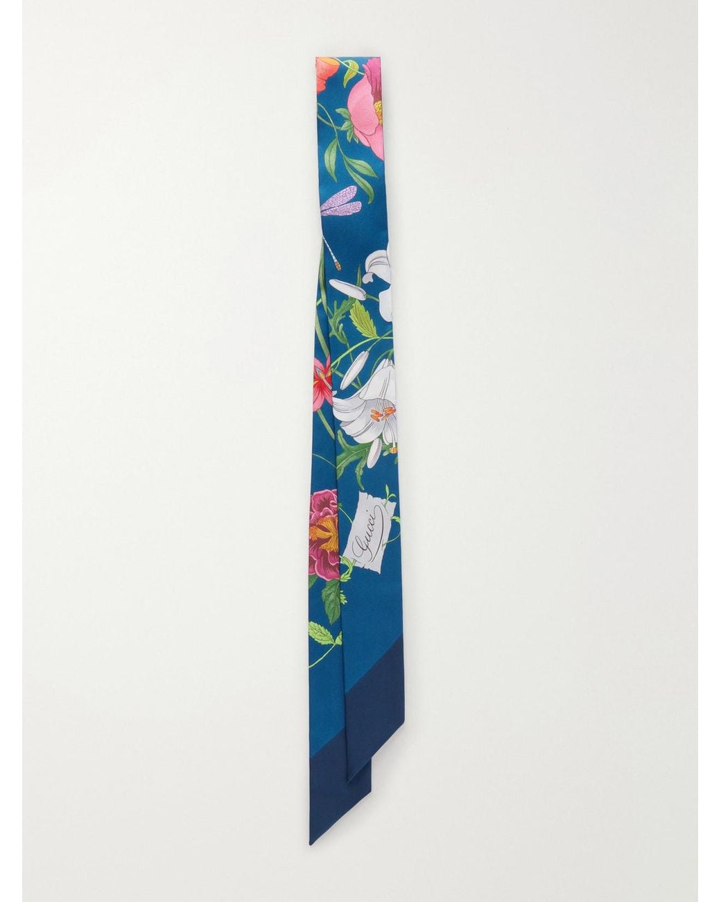 Gucci Blue Flora Printed Silk-Twill Scarf