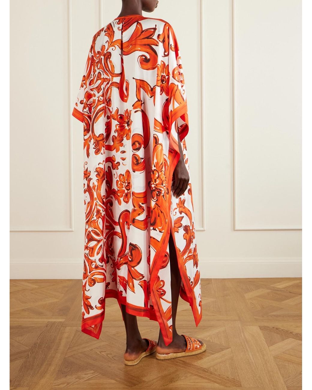 Dolce & Gabbana Red Maiolica Printed Silk Maxi Dress