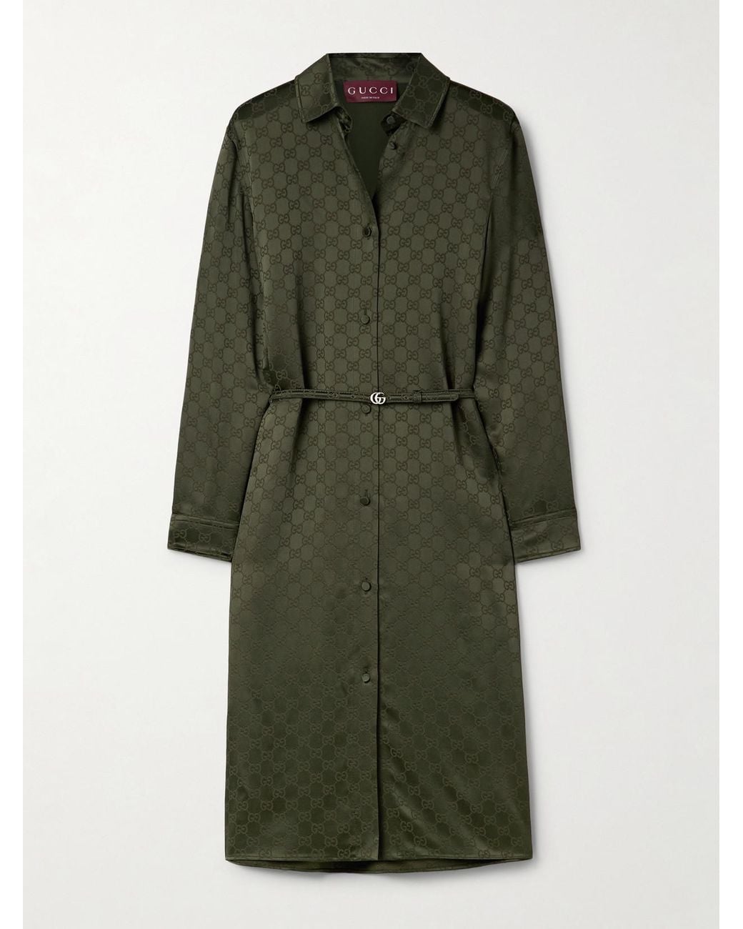 Gucci Gg Satin Shirt Dress in Green | Lyst