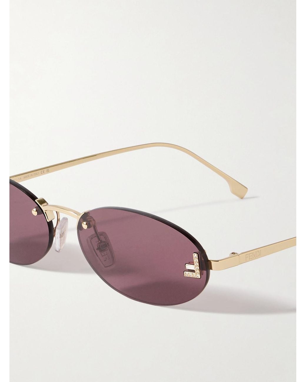 Fendi Purple Rimless Oval-Frame Crystal-Embellished-Tone Sunglasses