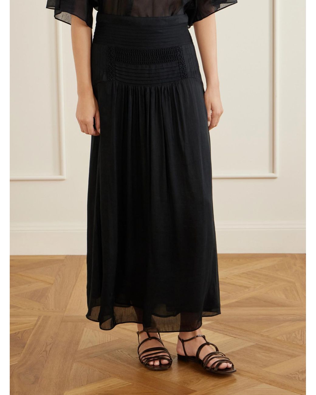 Isabel Marant Blue Pylka Embroidered Crepon Midi Skirt