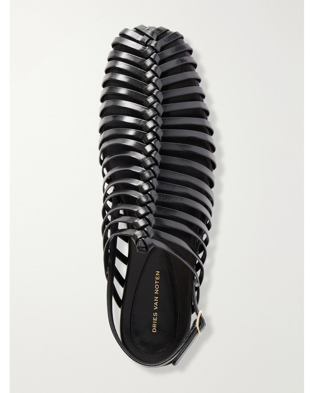 Dries Van Noten Black Leather Braided Ballet Flats