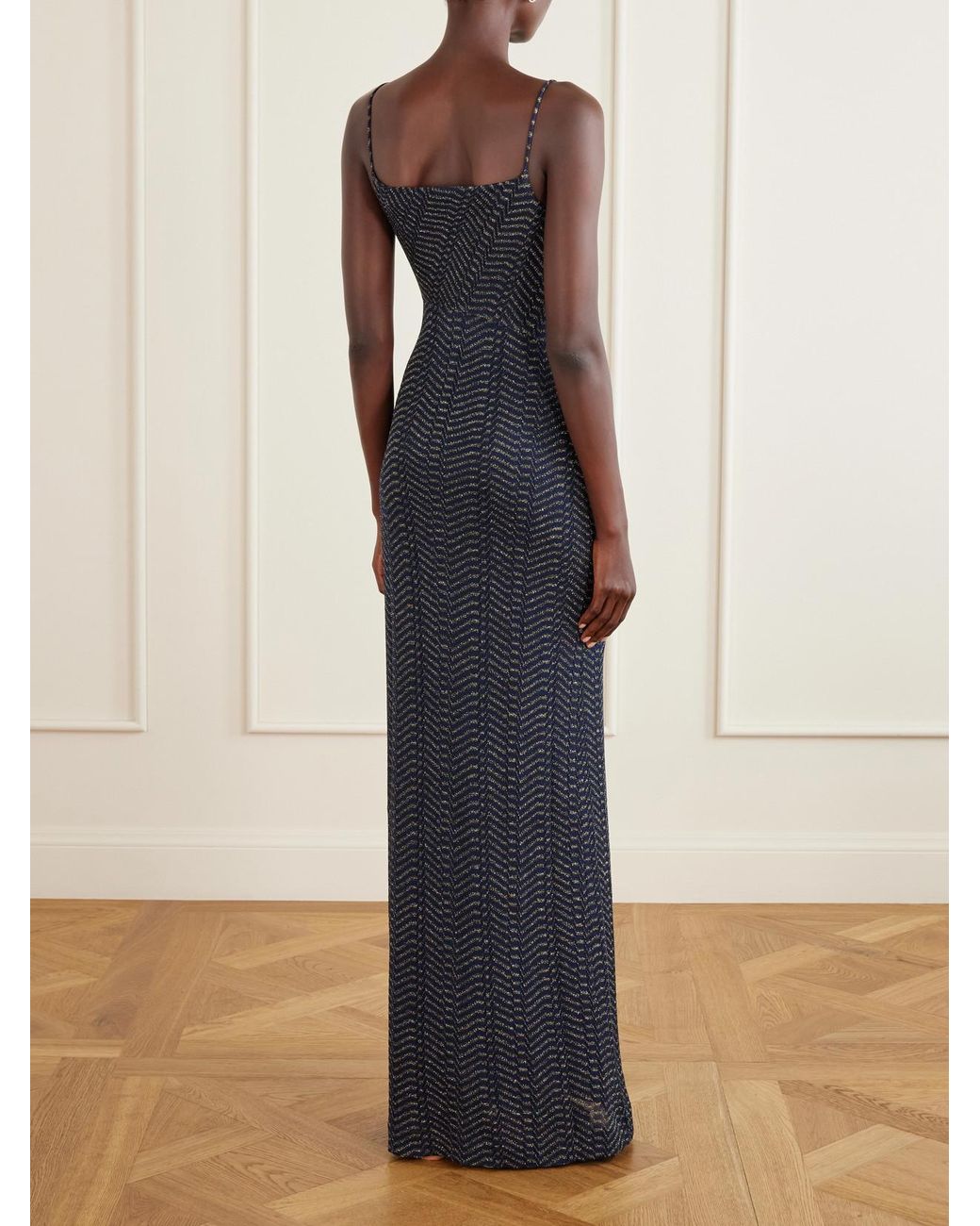 Missoni Blue Striped Metallic Crochet-Knit Maxi Dress