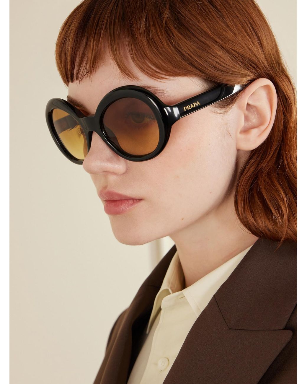 Prada Natural Round-Frame Acetate Sunglasses