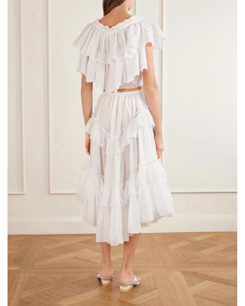Chloé White Ruffled Tiered Cotton-Voile Midi Skirt