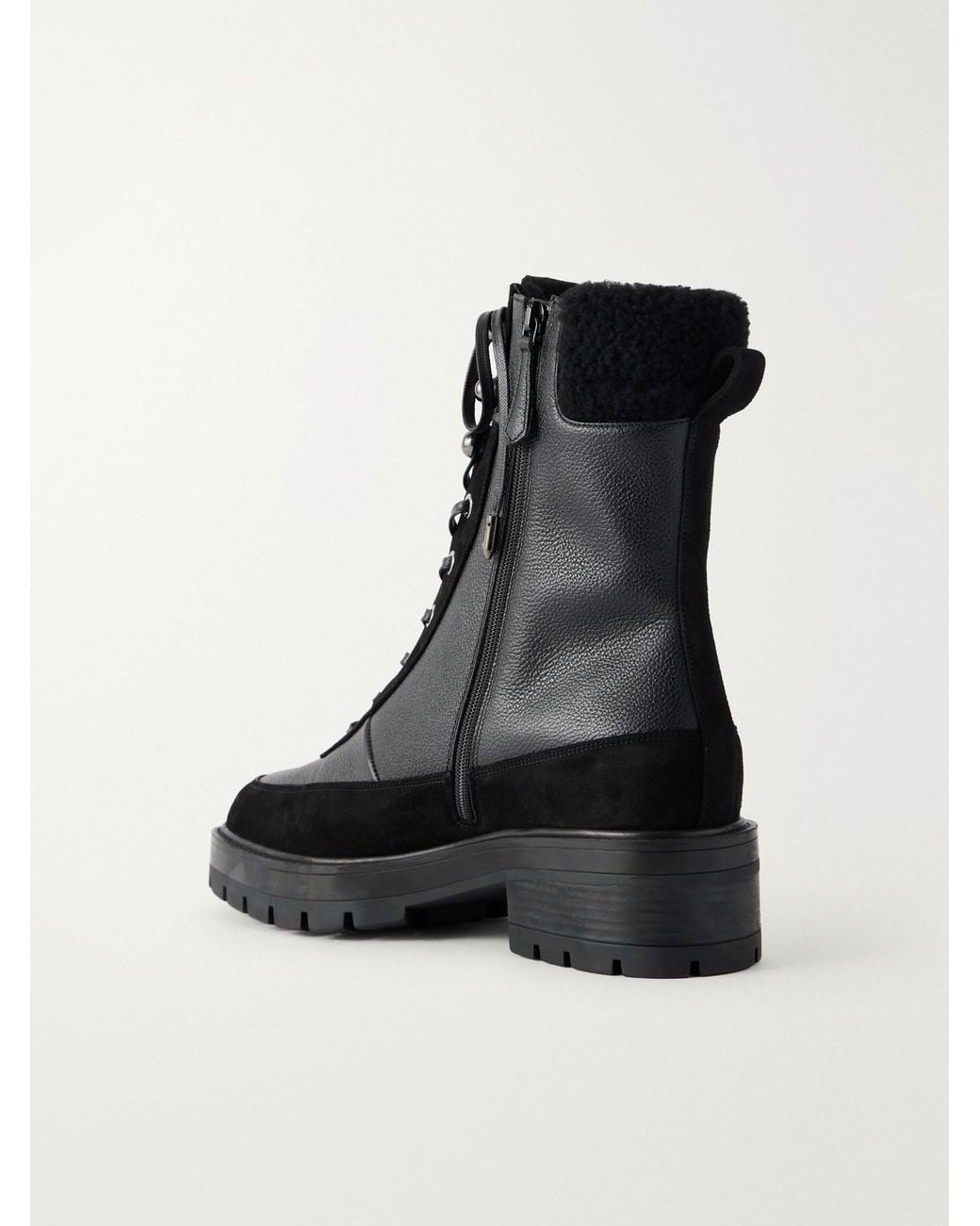 Aquazzura Black Very Cortina Shearling And Suede-Trimmed Leather Ankle Boots