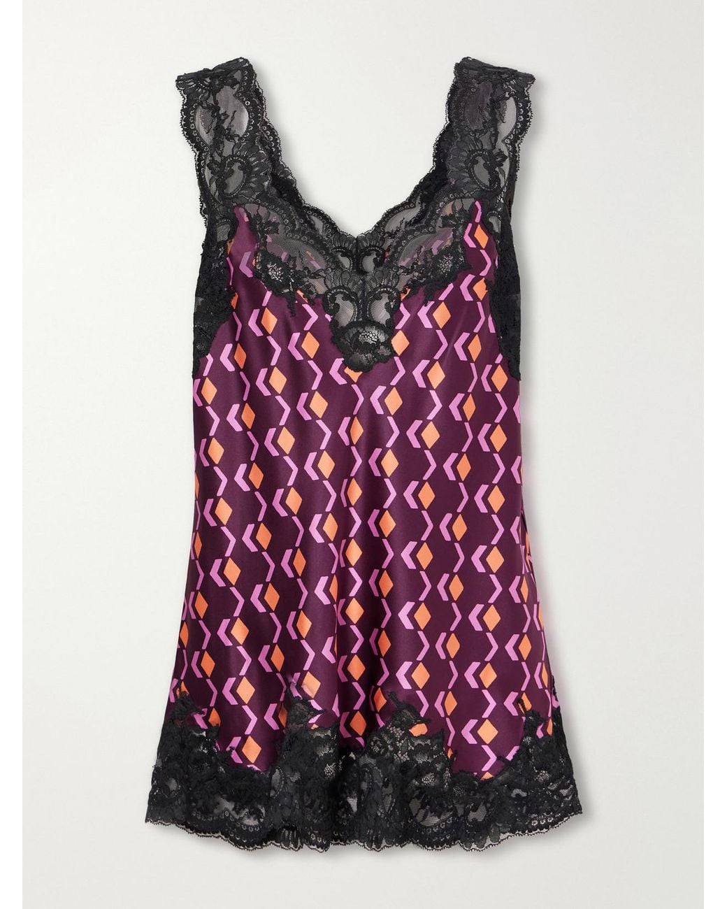 Rabanne Red Printed Lace-Trimmed Silk-Satin Cami